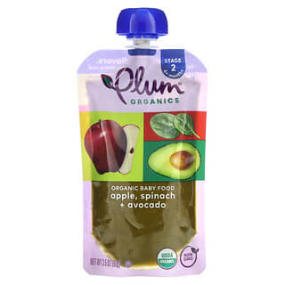 Plum Organics, Comida orgánica para bebés, Más de 6 meses, Manzana, espinaca y aguacate`` 99 g (3,5 oz)