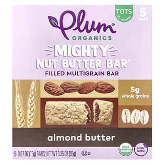 Plum Organics, Mighty Nut Butter Bar, Tots 15 Months & Up, Almond Butter, 5 Bars, 0.67 oz (19 g) Each