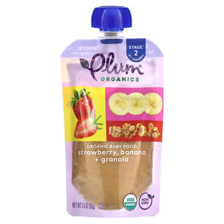 Plum Organics, Comida orgánica para bebés, Más de 6 meses, Fresa, Plátano y granola`` 99 g (3,5 oz)