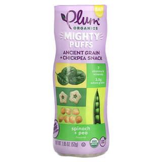 Plum Organics, Mighty Puffs, Ancient Grain + Chickpea Snack, Baby, Spinach + Pea, 1.85 oz (52 g)