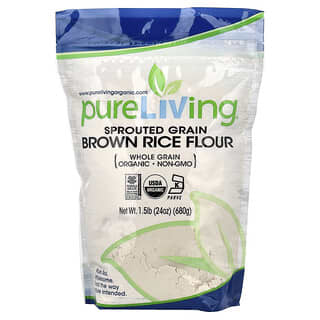 Pure Living, Organic Sprouted Grain Brown Rice Flour, Bio-Sprossenkorn-Naturreismehl, 680 g (24 oz.)