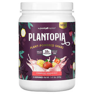 Purely Inspired, Plantopia, растительный коктейль, клубника и банан, 640 г (1,41 фунта)