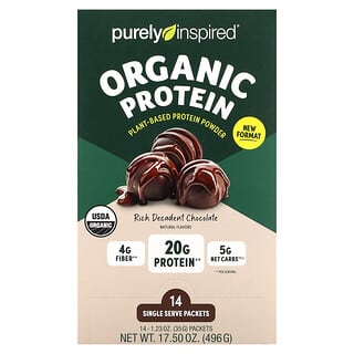 Purely Inspired, Proteína em Pó à Base de Plantas Orgânicas, Chocolate Intenso e Decadente, 14 Embalagens de Porção Individual, 35 g (1,23 oz) Cada