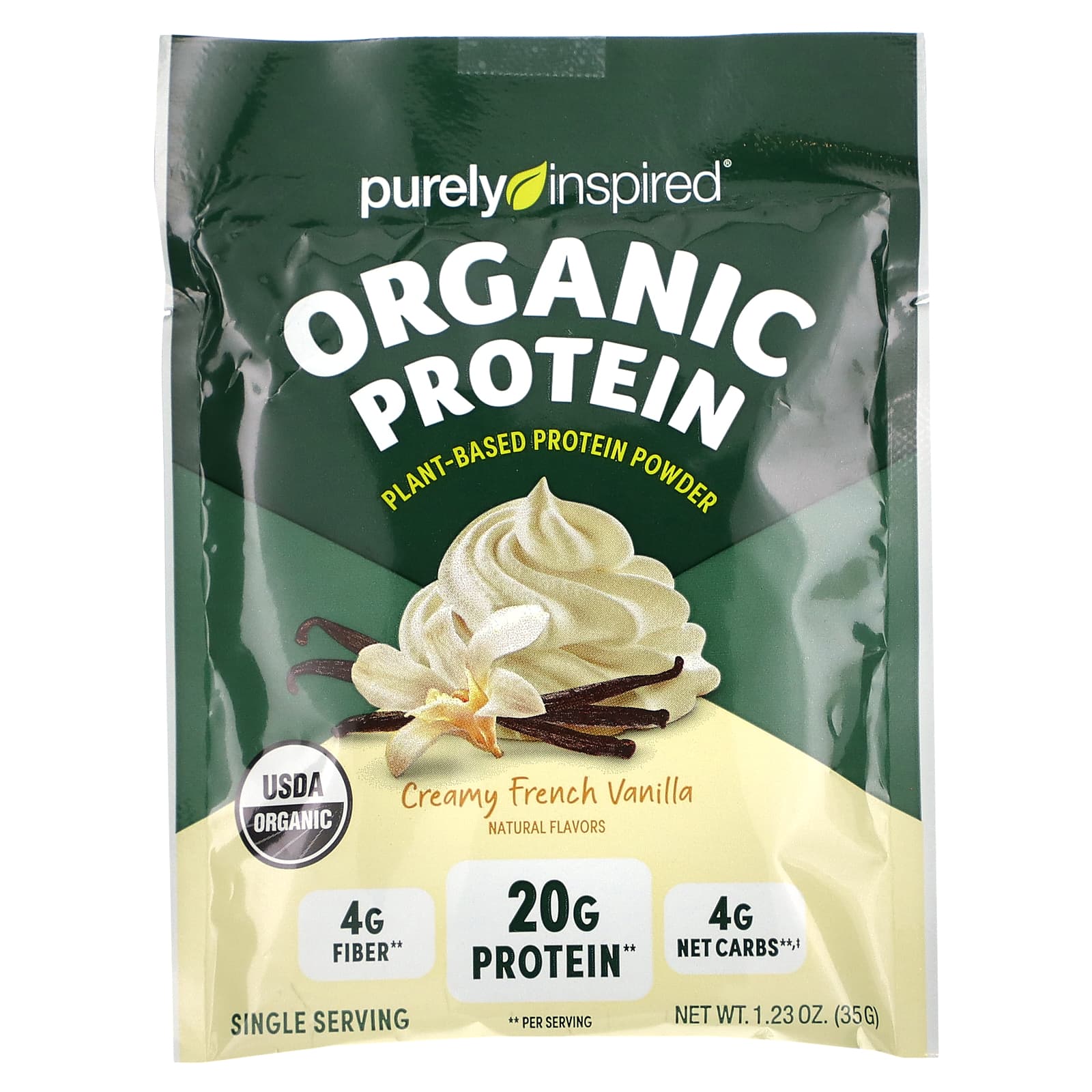 Purely Inspired Organic Plant Based Protein Powder Creamy French Vanilla 14 Single Serve