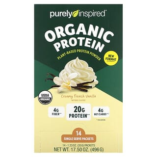 Purely Inspired, Organic Plant-Based Protein Powder, Creamy French Vanilla, 14 Single Serve Packets, 1.23 oz (35 g) Each