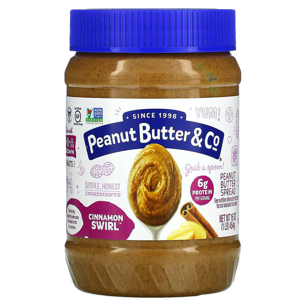 Peanut Butter & Co.（ピーナッツバター＆Co.）, ピーナッツバタースプレッド、Cinnamon Swirl（シナモンスワール）、454g（16オンス）