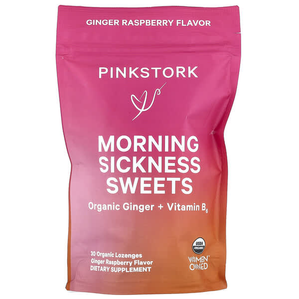 Pink Stork, Morning Sickness Sweets, Ginger Raspberry, 30 Organic Lozenges