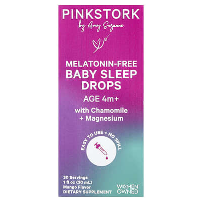 Pink Stork, Melatonin-Free Baby Sleep Aid Drops, 4+ Months, Mango Flavor, 1 fl oz (30 ml)