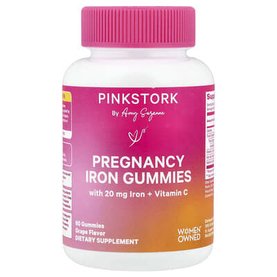 Pink Stork, Pregnancy Iron Gummies, Grape Flavor, 60 Gummies