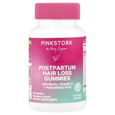 Pink Stork, Postpartum Hair Healthy Gummies, Strawberry Flavor, 60 Gummies