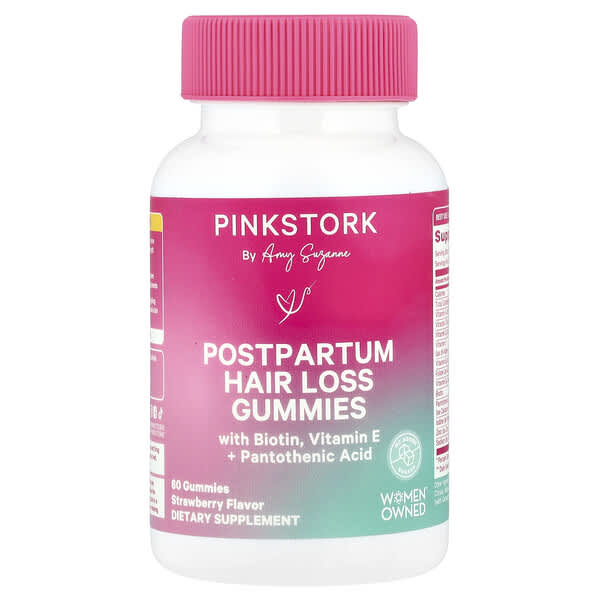 Pink Stork Postpartum Hair Loss Gummies, Strawberry, 60 Gummies