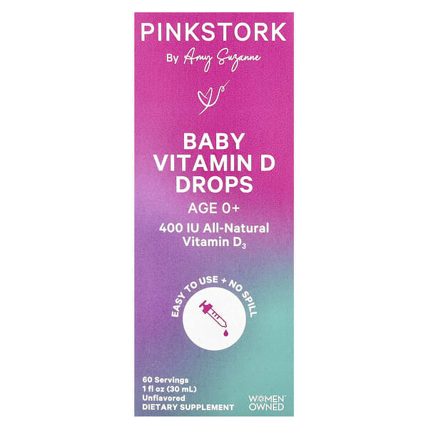 Pink Stork, Baby Vitamin D Drops, Age 0+, Unflavored, 1 fl oz (30 ml)