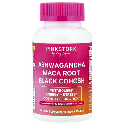 Pink Stork, Ashwagandha + Maca Root + Black Cohosh, 60 Capsules
