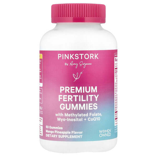 Pink Stork Premium Fertility Gummies, Mango Pineapple, 60 Gummies