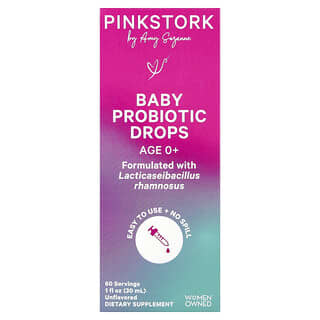 Pink Stork, Baby Probiotic Drops, Age 0+, Unflavored, 1 fl oz (30 ml)