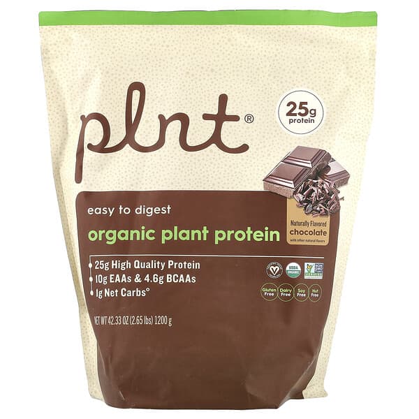 Plnt, 유기농 식물 단백질, 초콜릿, 1,200g(2.65lbs)