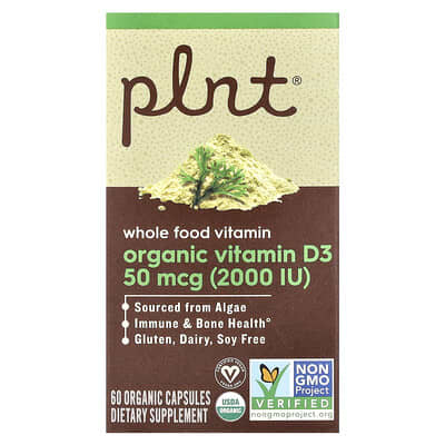 Plnt, Organic Vitamin D3, 50 mcg (2000 IU), 60 Organic Capsules