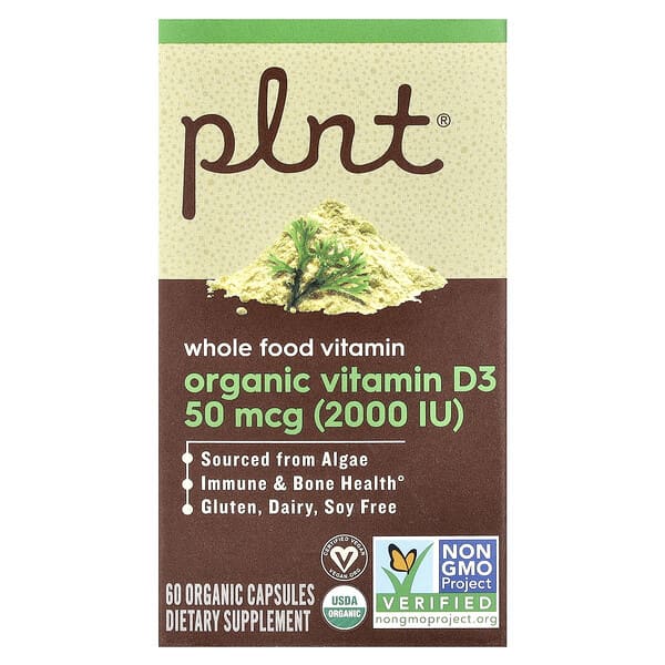 Plnt Organic Vitamin D3, 50 mcg (2000 IU), 60 Organic Capsules