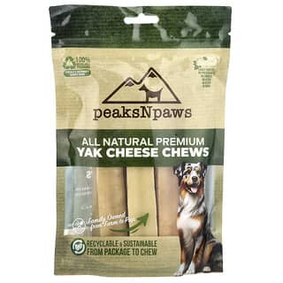 peaksNpaws, All Natural Premium, Bocadillos masticables de queso de yak, Grandes, 3 bocadillos masticables, 10,5 oz