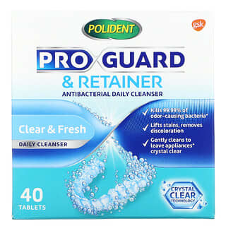 Polident, Pro Guard & Retainer، منظف يومي مضاد للبكتيريا، 40 قرصًا