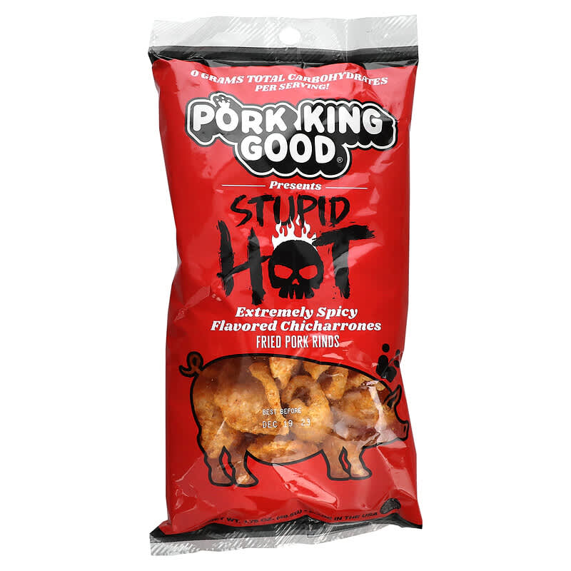 Pork King Good, Flavored Chicharrones, Stupid Hot, Extremely Spicy, 1.75 oz  (49.5 g)