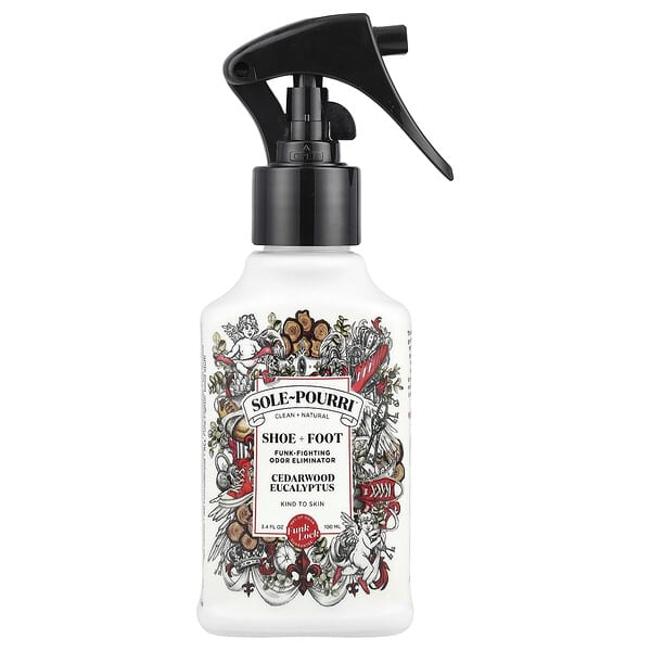 Poo-Pourri、Sole-Pourri™ 靴+足、防臭消臭剤、シダーウッドユーカリ、3.4 液量オンス (100 ml)