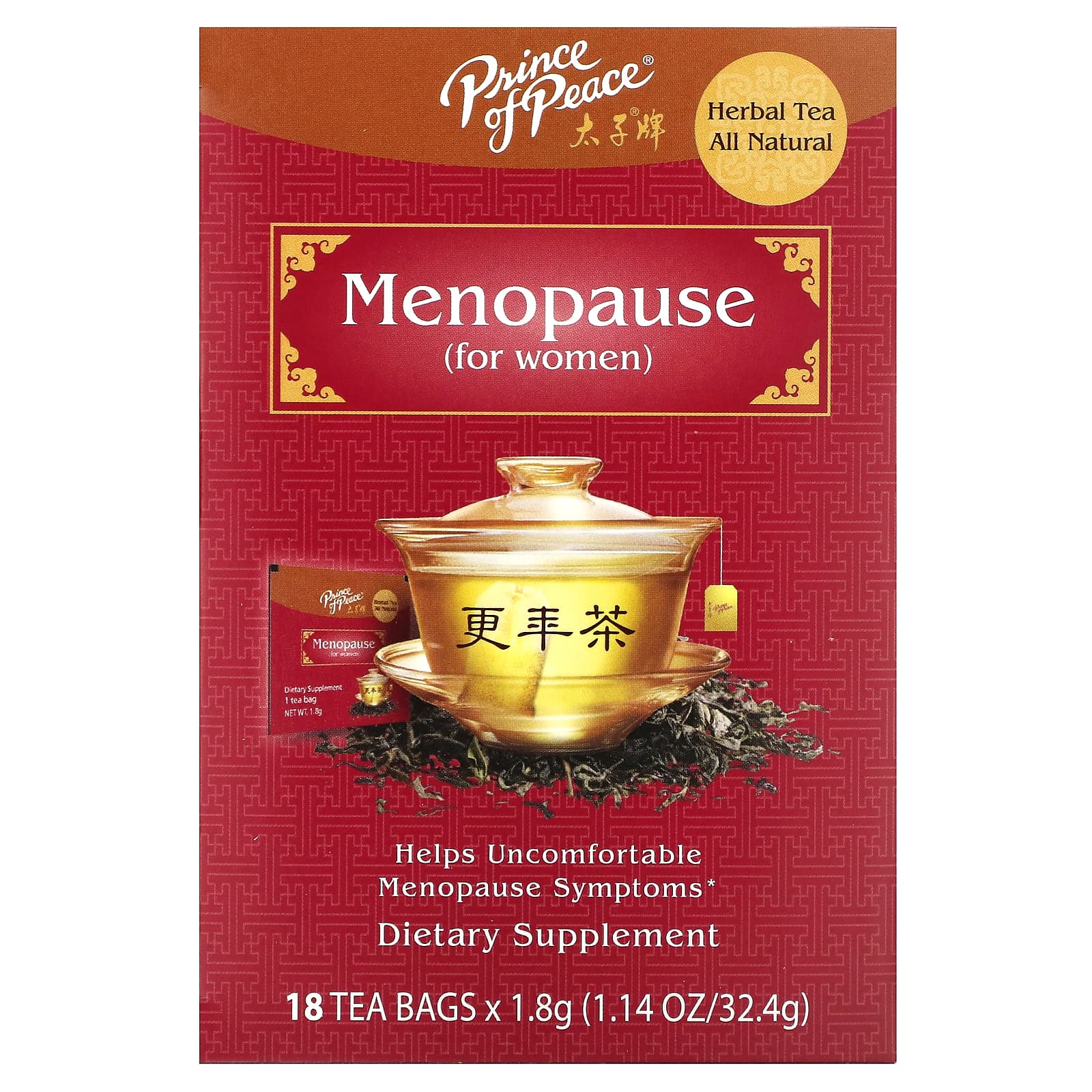 Prince of Peace, Herbal Tea, Menopause, For Women, 18 Tea Bags, 1.14 oz
