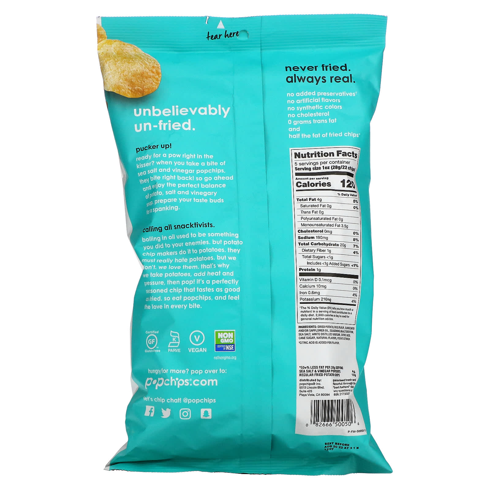 Popchips, Potato Chips, Sea Salt & Vinegar, 5 oz (142 g)