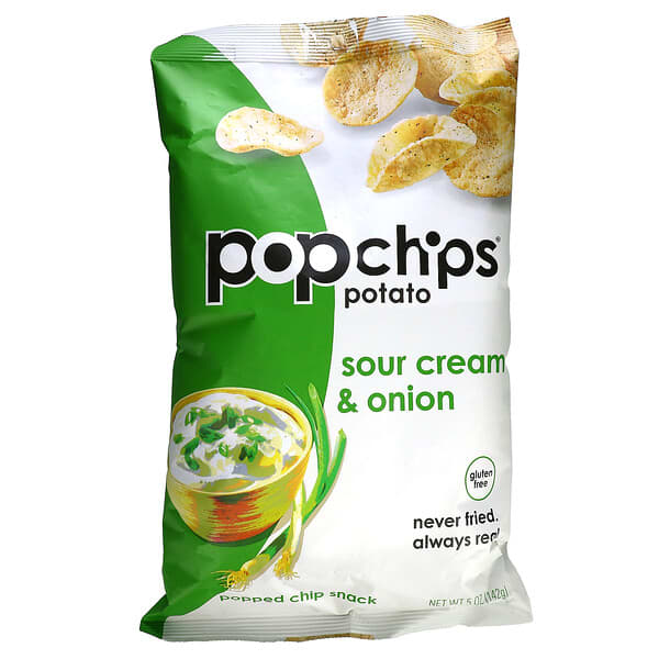 Popchips（ポップチップス）, ポテトチップス、サワークリーム＆オニオン、5 oz (142 g)
