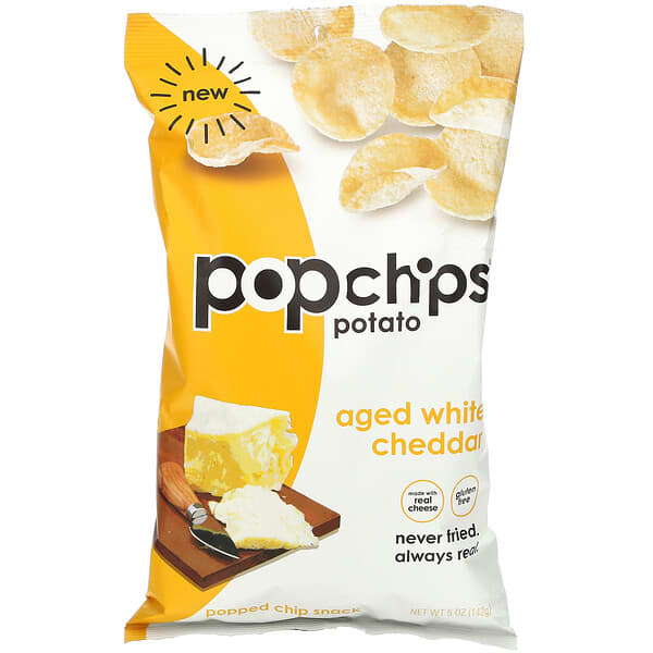 Popchips, ポテトチップス、熟成ホワイトチェダー、142g（5オンス）