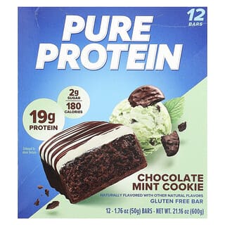 Pure Protein, батончик без глютена, со вкусом шоколадно-мятного печенья, 12 батончиков по 50 г (1,76 унции)