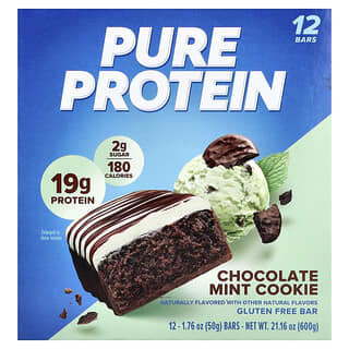 Pure Protein, Barrita sin gluten, Galleta de chocolate y menta`` 12 barritas, 50 g (1,76 oz) cada una