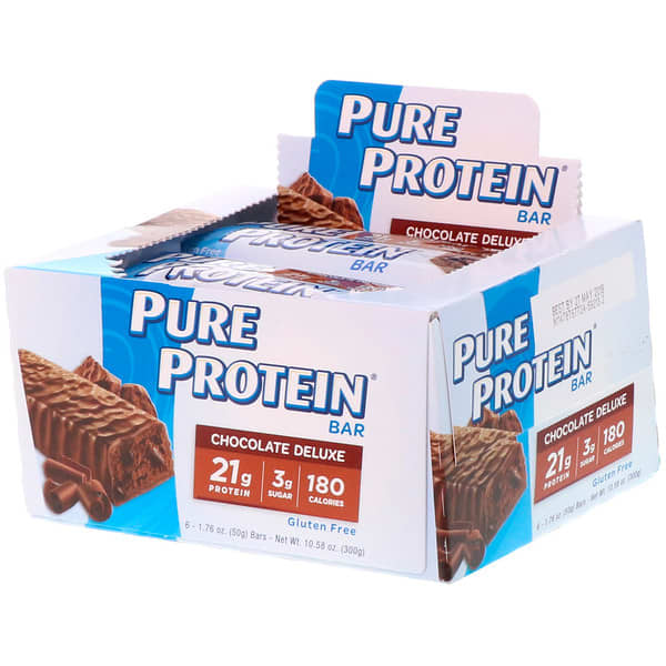 Pure Protein, ハイ・プロテイン・バー、チョコレート・デラックス、バー6本、各1.76 オンス (50 g)