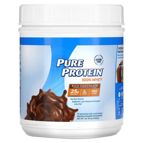 Pure Protein, 100% Whey Pure Protein, Rich Chocolate, 1 lb (453 g)