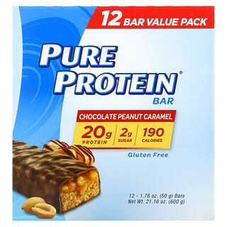 Pure Protein, قالب بروتين، الشيكولاتة والفول السوداني والكراميل، 12 قالبًا، 1.76 أونصة (50 جم) لكل قالب