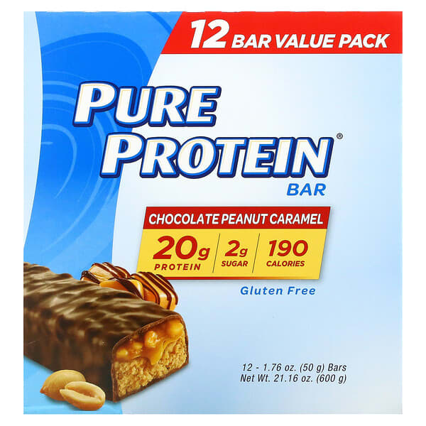 Pure Protein Bar, Chocolate Peanut Caramel, 12 Bars, 1.76 oz (50 g)