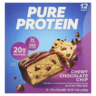 Pure Protein, Barrita sin gluten, Chispas de chocolate masticables`` 12 barritas, 50 g (1,76 oz) cada una
