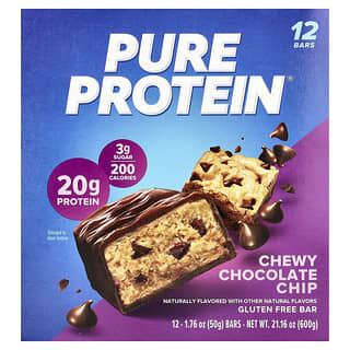 Pure Protein, Barre sans gluten, Pépites de chocolat moelleuses, 12 barres, 50 g chacune