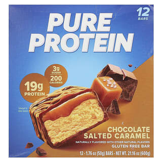 Pure Protein‏, חטיף ללא גלוטן, קרמל מלוח בטעם שוקולד, 12 חטיפים, 50 גרם (1.76 אונקיות) כל אחד