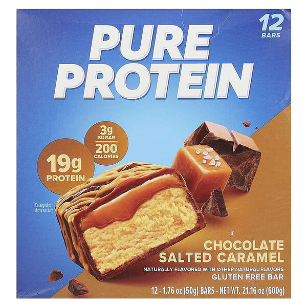 Pure Protein, 無麩質零食棒，巧克力咸焦糖味，12 根，每根 1.76 盎司（50 克）