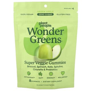 Plant People, WonderGreens®, Super Veggie -karkit, Vihreä omena, 60 karkkia