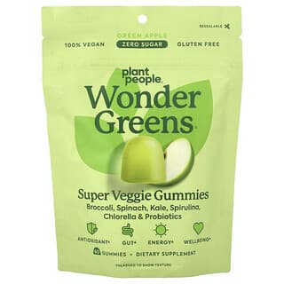 Plant People, WonderGreens®, супервегетарианские жевательные таблетки, со вкусом зеленого яблока, 60 жевательных конфет