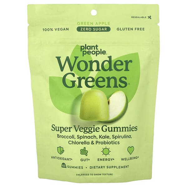 Plant People, wonderGreens®, 슈퍼 베지 구미젤리, 청사과, 구미젤리 60개