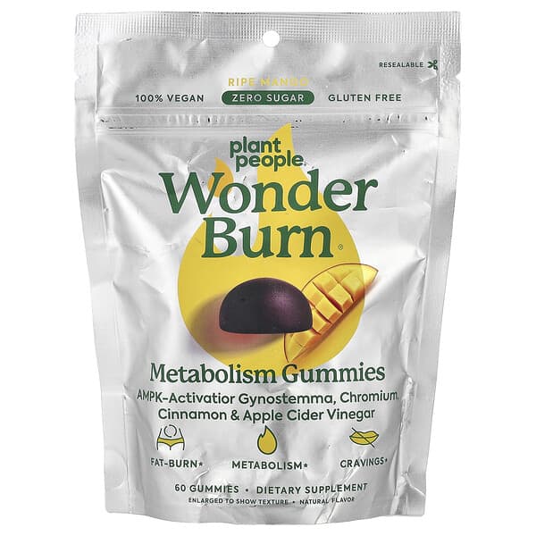 Plant People, WonderBurn®, 신진대사 구미젤리, 잘 익은 망고 맛, 구미젤리 60개