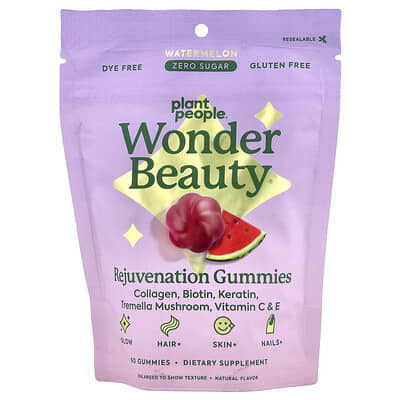 Plant People, WonderBeauty®, Hair, Skin & Nails Revitalizing Gummies, Watermelon Flavor, 60 Gummies