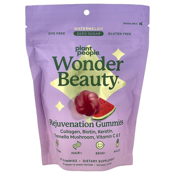 Plant People, Wonder Beauty®, Rejuvenation Gummies, Watermelon, 60 Gummies