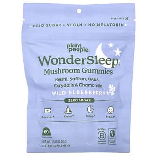 Plant People, WonderSleep®, Gommes aux champignons, Baie de sureau sauvage, 60 gommes, 148 g