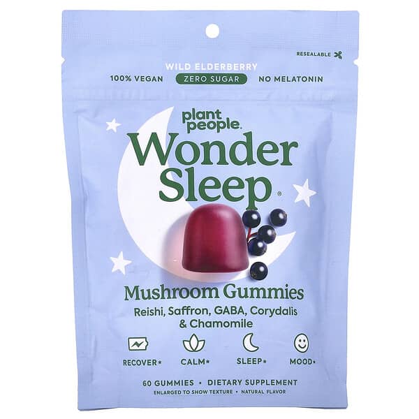 Plant People, WonderSleep®, 버섯 구미젤리, 야생 엘더베리, 구미젤리 60개