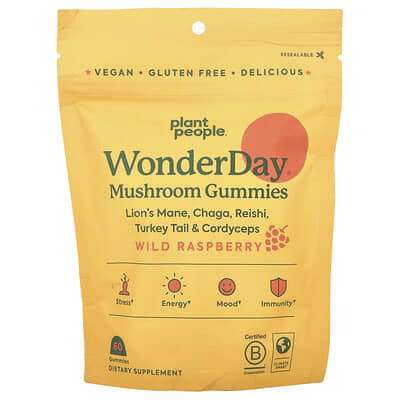 Plant People, WonderDay®, Mushroom Gummies, Wild Raspberry Flavor, 60 Gummies