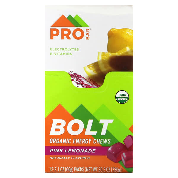 ProBar, Bolt，有機能量咀嚼片，粉色檸檬水，12 包，每包 2.1 盎司（60 克）